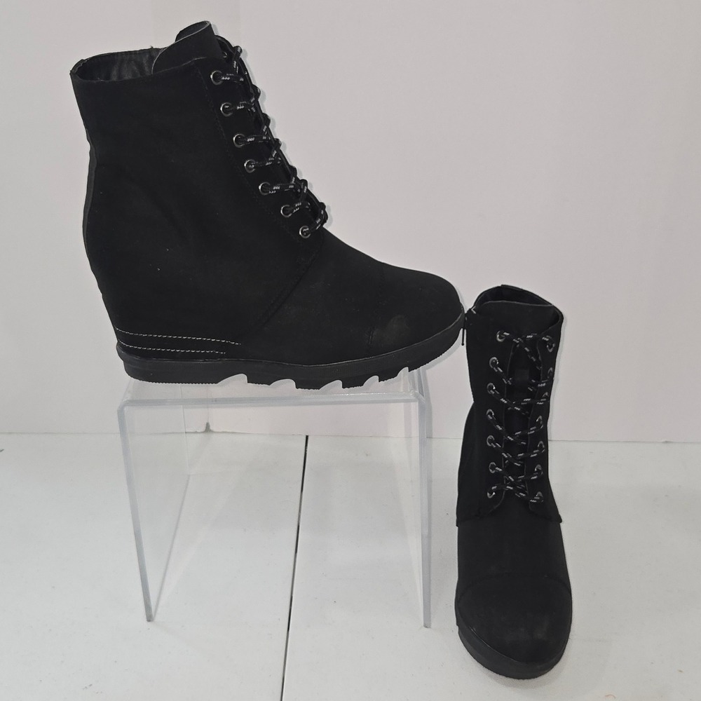 Serra Womens Black Wedge Lace Up Ankle Boots Size 9 837022 Side Zip Combat Style